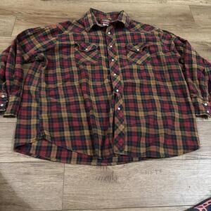 Vintage 90s Wrangler Western Flannel Snap Shirt 2X Big Man